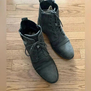 [US10] Bullboxer B-52 Black Mens Ankle Boots Lace  Up & Side Zipped